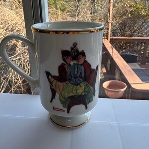 Danbury Mint White Porcelain Mug with Gold Trim Norman Rockwell The Gossips 1981